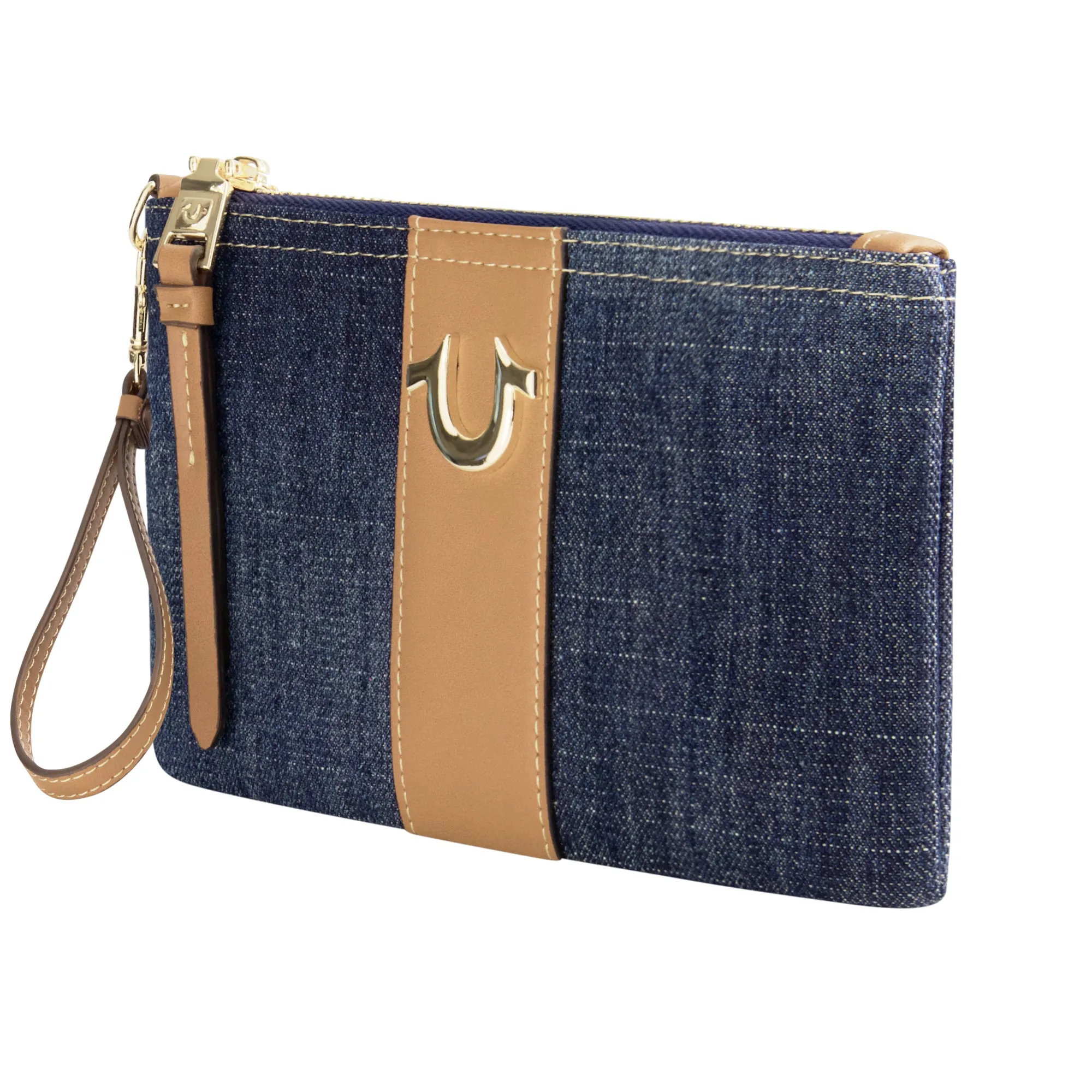 True Religion Horseshoe Denim Wristlet Pouch