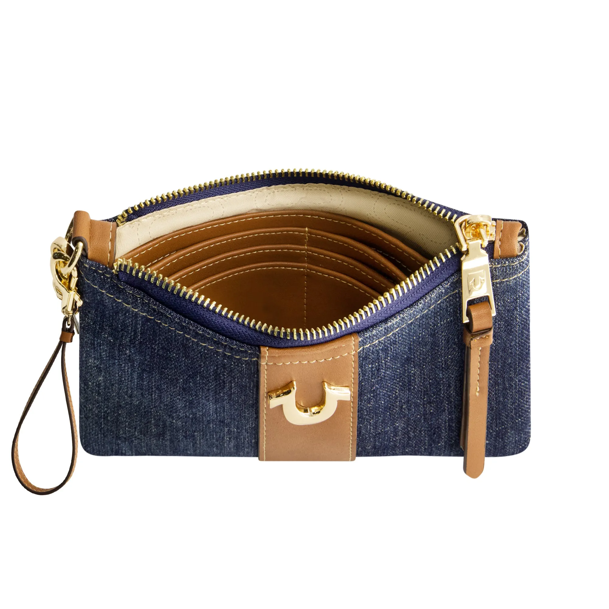 True Religion Horseshoe Denim Wristlet Pouch
