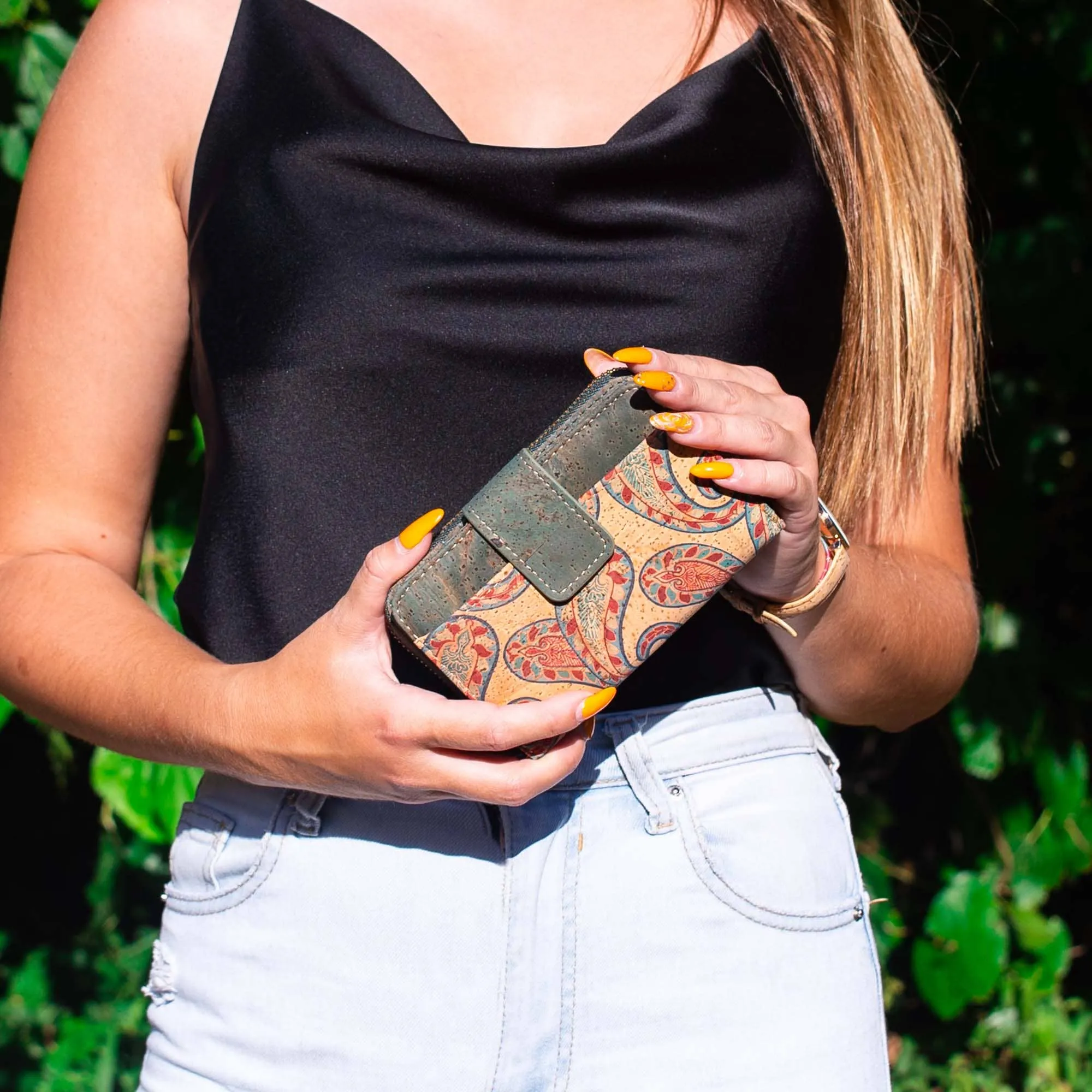 Turquoise Color Ladies Pattern Cork Wallet BAG-2088