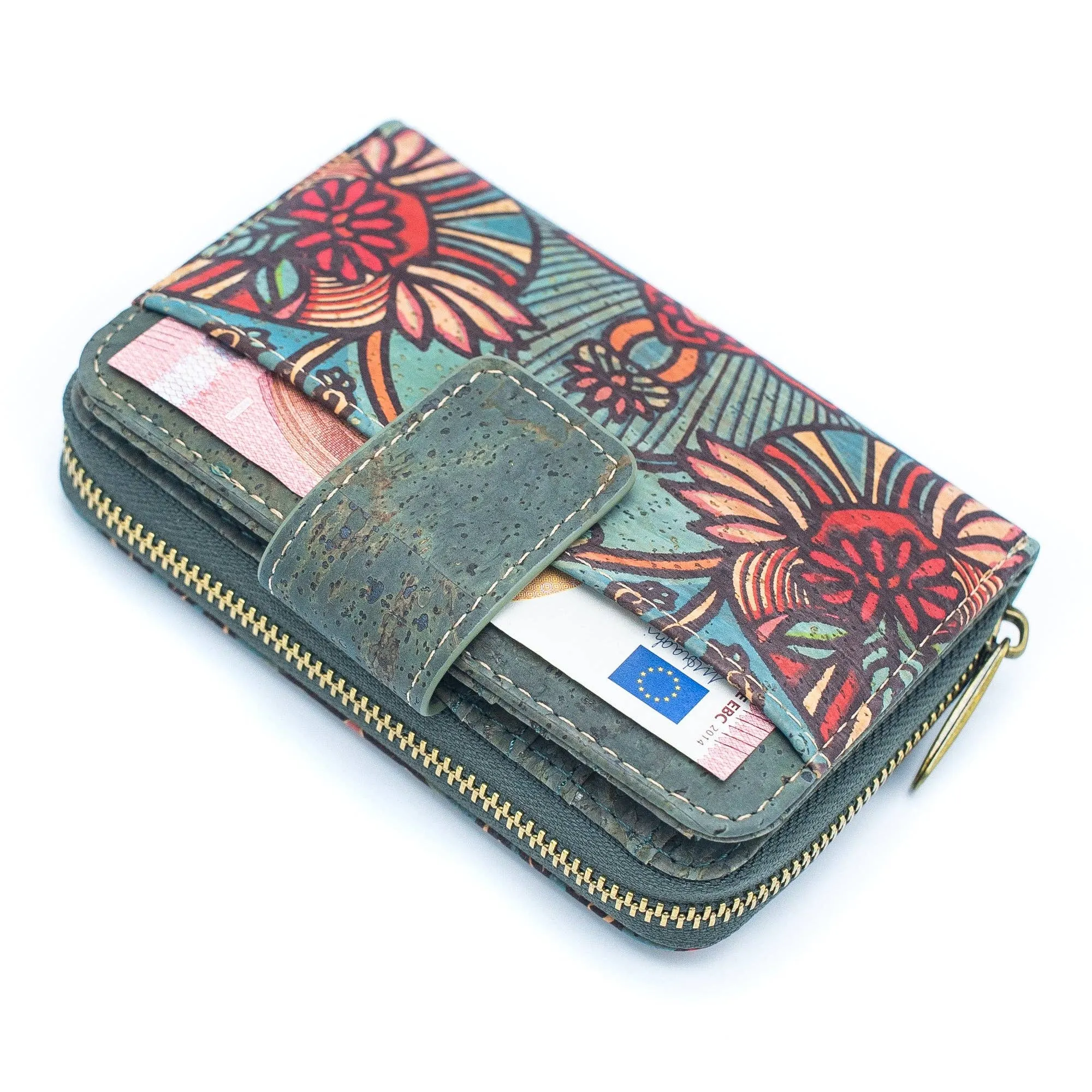 Turquoise Color Ladies Pattern Cork Wallet BAG-2088
