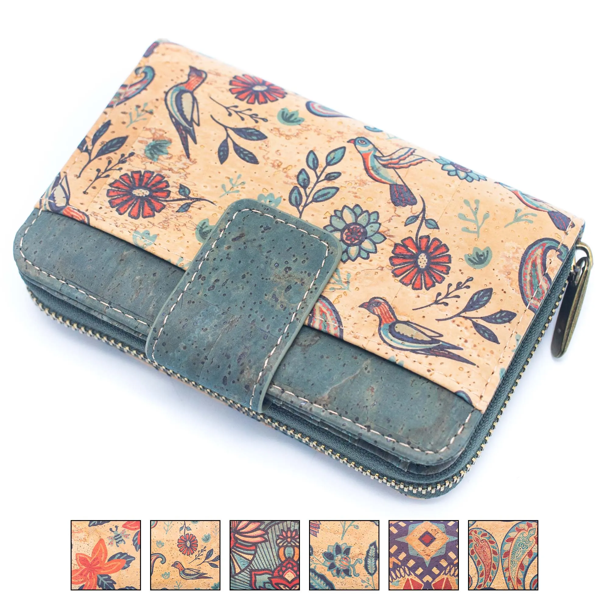 Turquoise Color Ladies Pattern Cork Wallet BAG-2088