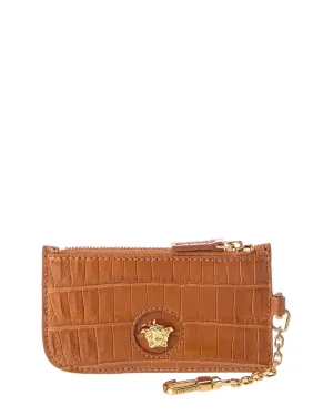Versace La Medusa Croc-Embossed Leather Card Holder