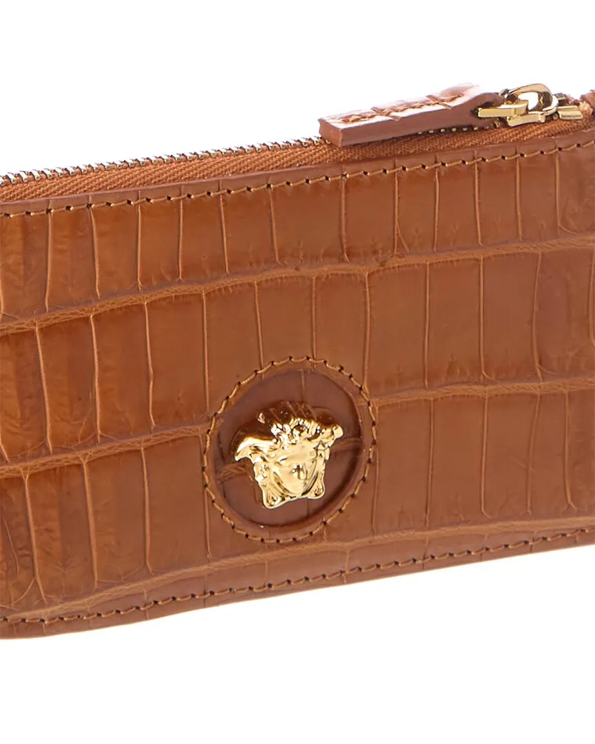 Versace La Medusa Croc-Embossed Leather Card Holder