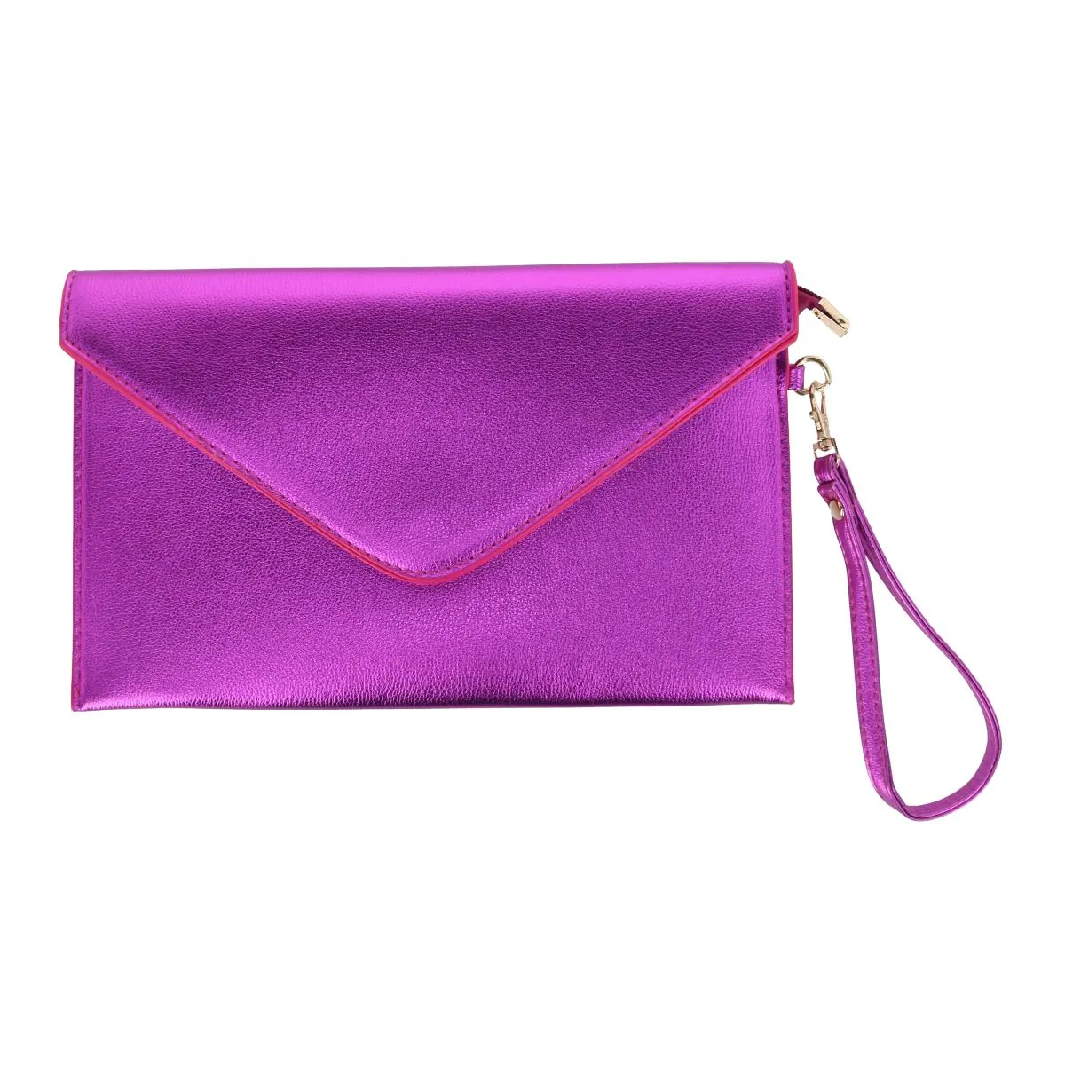 Women's Glossy Metallic Envelope Wristlet Clutch Handbag