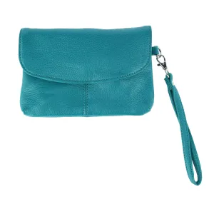 Women's Leather Wristlet Clutch with Removable Crossbody Strap