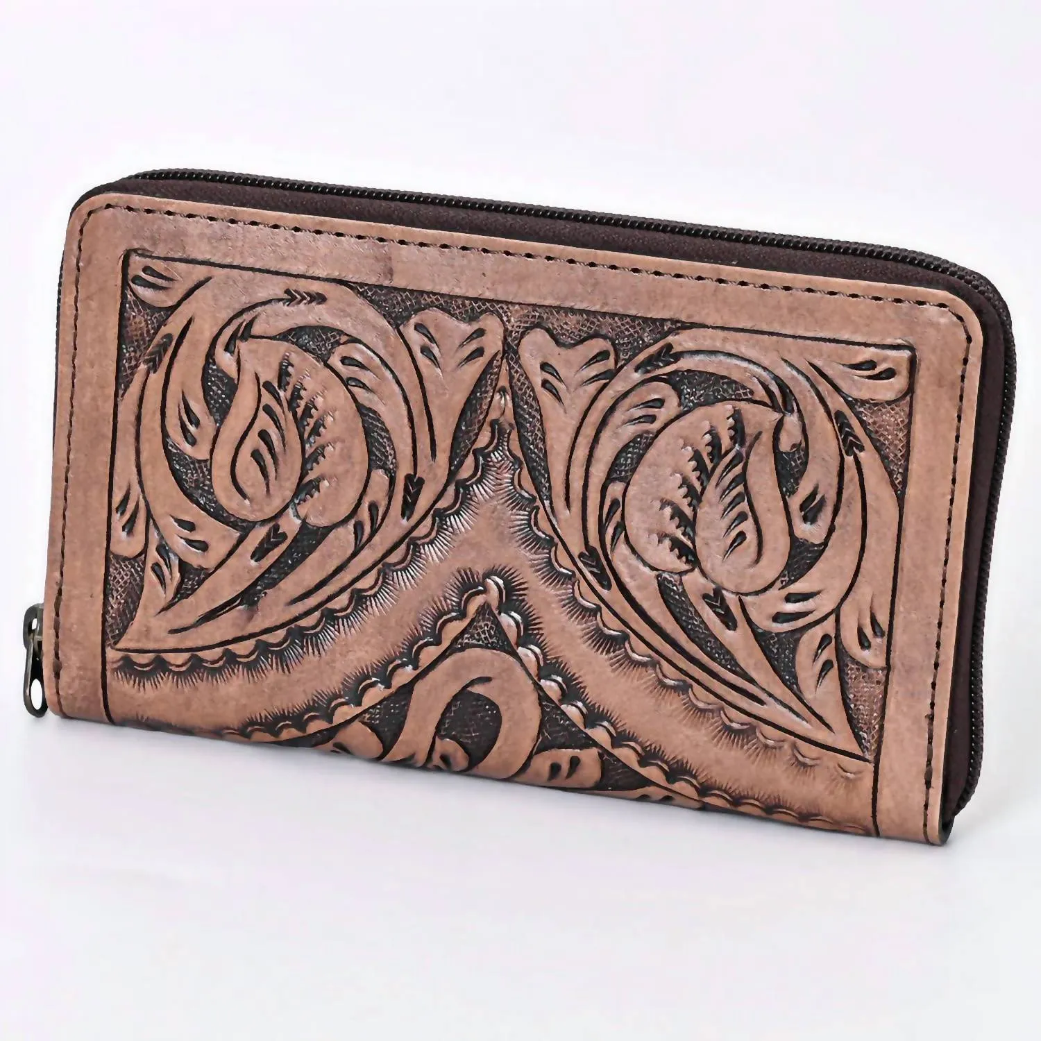 Women's Tanya Tooled Leather Zip Wallet In Brown