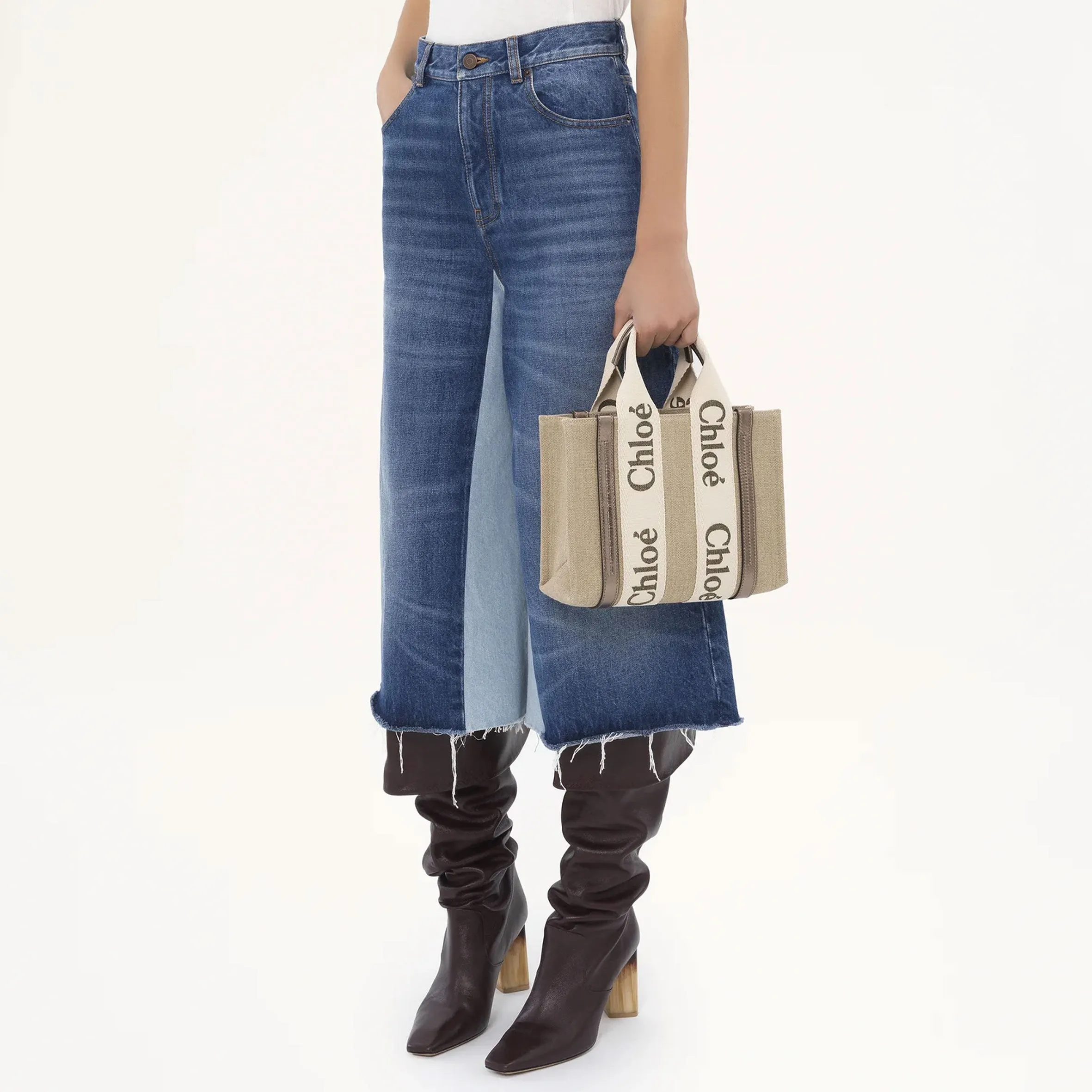 Woody Tote Small Strap Linen, Metallic Grey