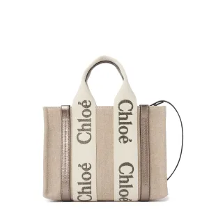 Woody Tote Small Strap Linen, Metallic Grey