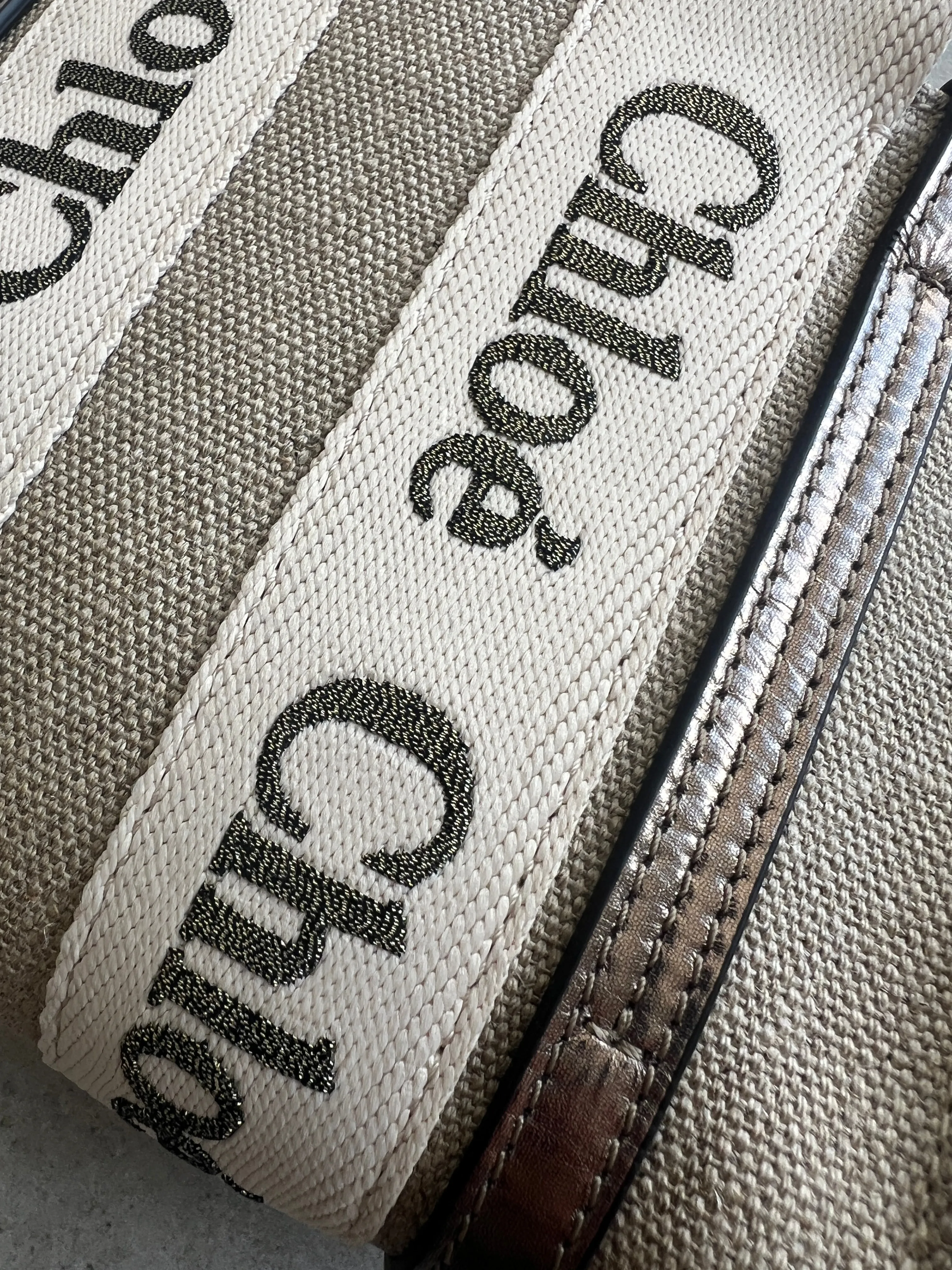 Woody Tote Small Strap Linen, Metallic Grey