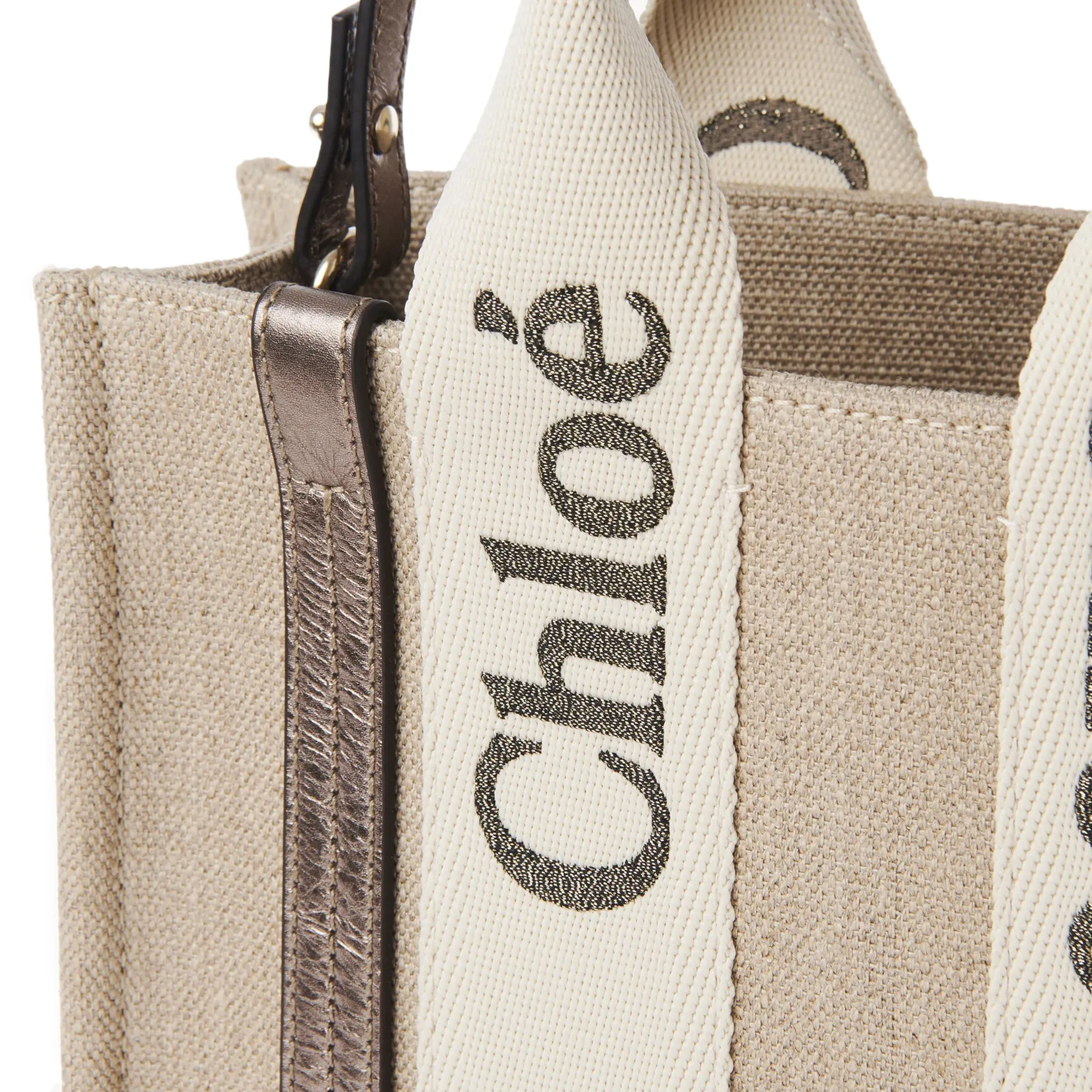 Woody Tote Small Strap Linen, Metallic Grey