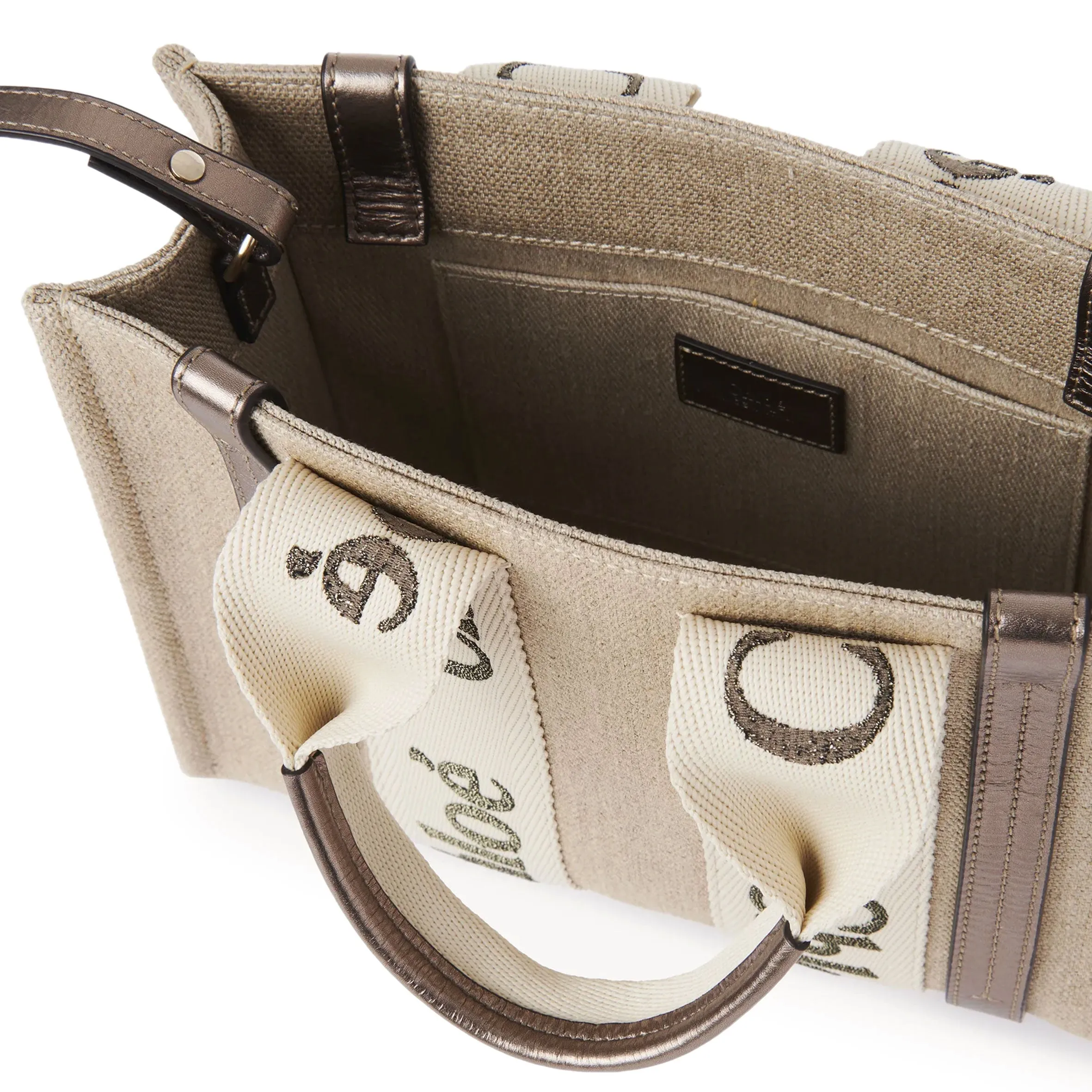Woody Tote Small Strap Linen, Metallic Grey